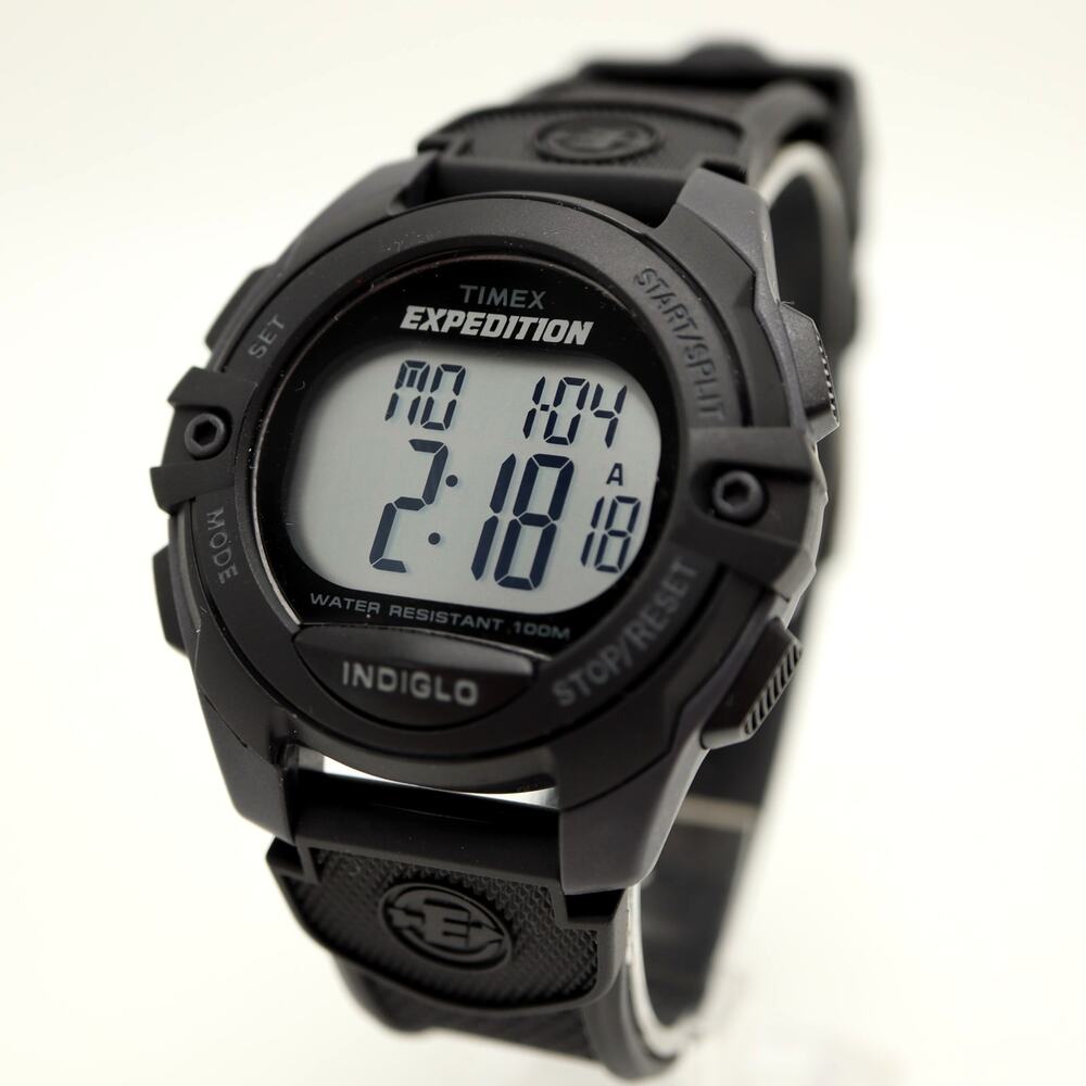 Timex Expedition Black 42mm Digital Watch Triple Alarm NO INDIGLO w New Battery